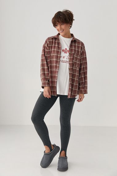 Картата сорочка з накладною кишенею - темно-червоний цвет, ONE SIZE (є розміри) | Зображення 2