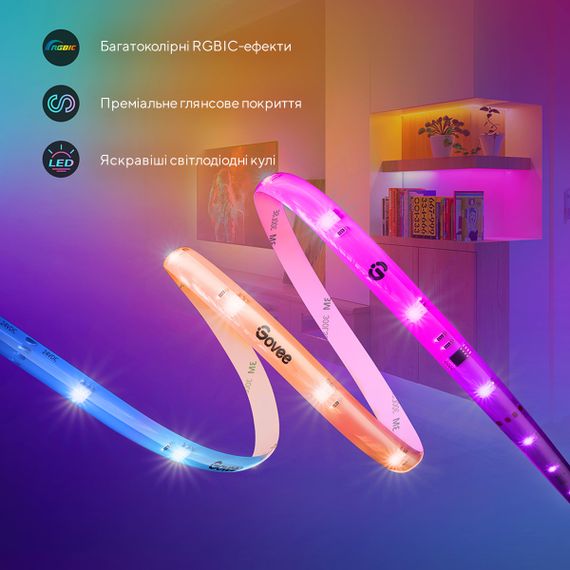 Стрічка світлодіодна Govee  розумна H619A RGBIC Basic Wi-Fi + Bluetooth LED Strip Light With Protective Coating 5м Білий (H619A3D1) | Зображення 5