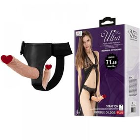 Страпон с двумя фаллоимитаторами реалистичный на трусиках бежевый, 18 х 3.6 см sexstyle