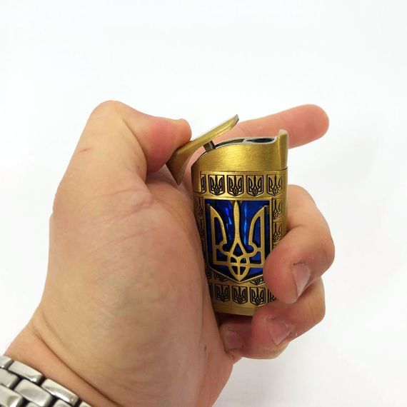 Турбо запальничка Герб України на СИНЬОМУ тлі, запальничка сувенірна DC-785 подарункова 319 | Зображення 3