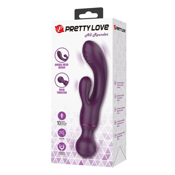 Вибратор-кролик PRETTY LOVE All Rounder Dual-Action, силикон, фиолетовый, двойная стимуляция Sex Aura | Зображення 1