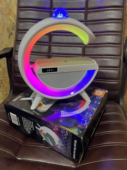 Розумний світильник колонка з будильником та диско кулею/Нічник з бездротовою зарядкою для телефону/Bluetooth-колонка | Зображення 3