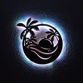 Панно декоративне картина на стіну Морський пейзаж LED 16 кольорів пульт 410х450 acr-p000056