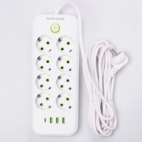 Мережевий фільтр 2.8 м подовжувач на 8 розеток з 3 USB 1 Type-C та кнопкою відключення F20U Білий HP-5-27