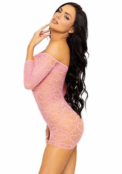 Сукня-сітка з сердечками Leg Avenue Heart net mini dress Pink, зав’язки, відкриті плечі, one size | Зображення 2