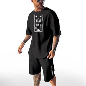 Мужской летний спортивный костюм шорты и футболка IS518 цвет черный размер 50/52