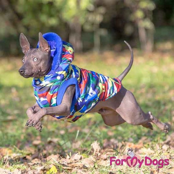 Зимняя жилетка для собак For My Dogs Милитари на плюшевом подкладе, с капюшоном, синяя | Зображення 1