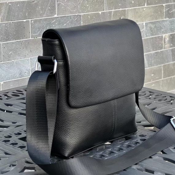 Кожаная мужская сумка через плечо мягкая черная Tiding Bag 12977