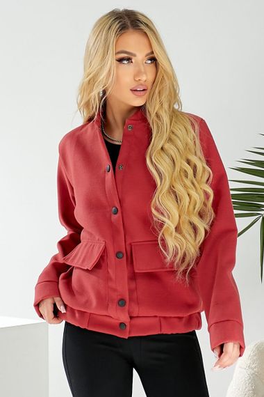 Бомбер женский искусственный кашемир, цвет темно-коралловый, 257R325 | Зображення 5