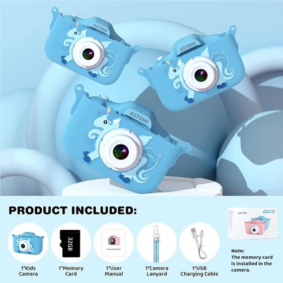 Детская цифровая камера ASTGMI C3Pro, 2.0” дисплей, 12МП, с SD-картой 32 ГБ и силиконовой крышкой, синяя | Зображення 1