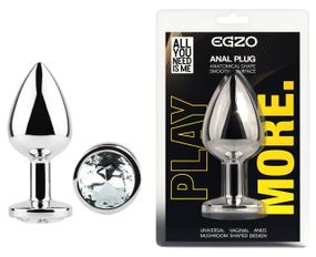Анальна пробка з кристалом EGZO - Silver Round Plug Clear size S Sex Aura
