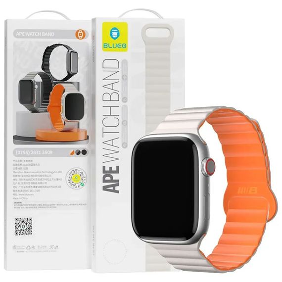 Ремінець BlueO Magnetic Silicone для Apple Watch 42(ser.1-3)/44/45/46/49mm White / Orange | Зображення 1