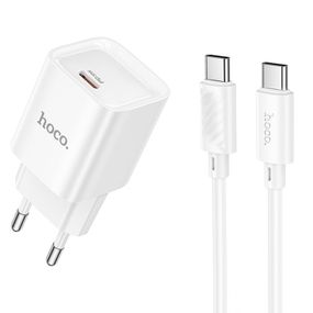МЗП Hoco C146A Charm PD20W (1USB-C) + кабель Type-C to Type-C White