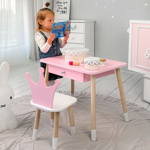 Дитячий столик і стільчиккорона  рожевий. Столик із шухлядою для олівців і розмальовок | Зображення 1