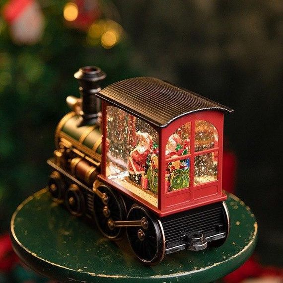 Різдвяний нічник у вигляді поїзда з сніжинками, що латають, Затишний світильник Паровозик знижка | Зображення 2
