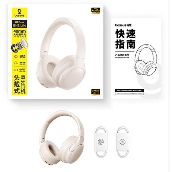 Накладні бездротові навушники Baseus Bass BH1 Lite AI ENC (A0203C) Starlight Off-White | Зображення 1