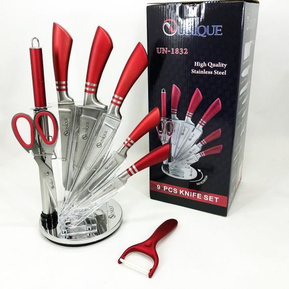 Набір ножів UNIQUE UN-1832 з підставкою 9 предметів овочечистка точилка ножиці Нержавіюча сталь | Зображення 8