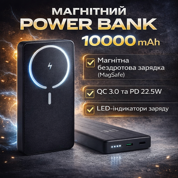 Power Bank King Power WPG-104 Magnetic 10000 mAh з бездротовим заряджанням MagSafe і швидким заряджанням QC 3.0/PD 22.5W