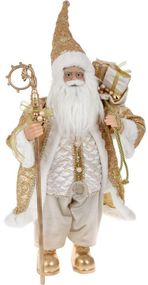 Інтерєрна новорічна фігурка Santa з подарунками та палицею 60см шампань з паєтками