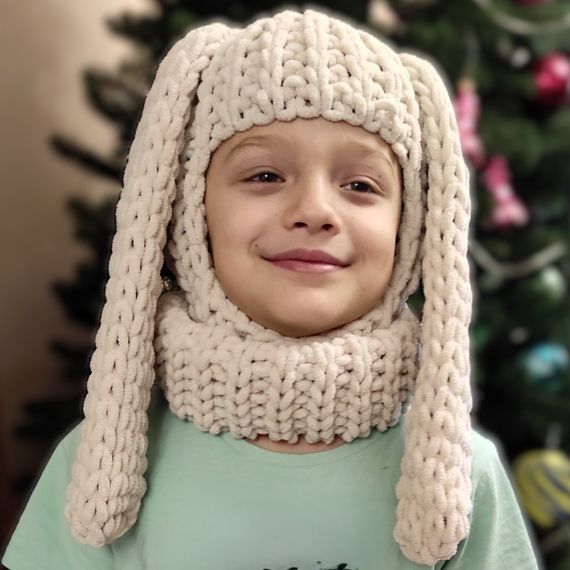 Балаклава колір 599 плюшева з вушками зайчика