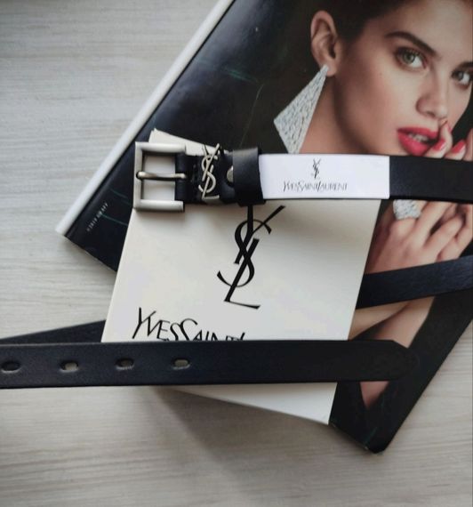 Жіночий вузький шкіряний ремінь Yves Saint Laurent black хром | Зображення 1