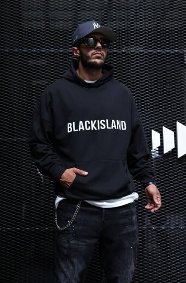 Чорне чоловіче стильне оверсайз худі з модним дизайном | Зображення 2