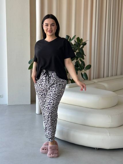 Чорна жіноча піжама з леопардовим принтом PLUS SIZE | Зображення 9