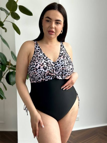 Суцільний чорний купальник PLUS SIZE леопардовий принт | Зображення 8