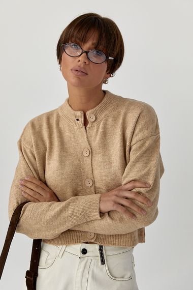 Теплий в'язаний короткий кардиган - світло-коричневий цвет, ONE SIZE (є розміри) | Зображення 4