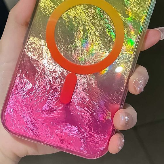 Чехол TPU Shiny Mountain (MagFit) для Apple iPhone 16e (6.1") Yellow / Pink | Зображення 1