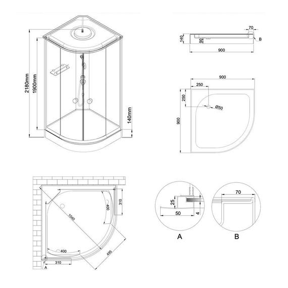 Гідробокс Lidz Tani SBM90x90.SAT.LOW.GR, скло тоноване 4 мм | Зображення 1