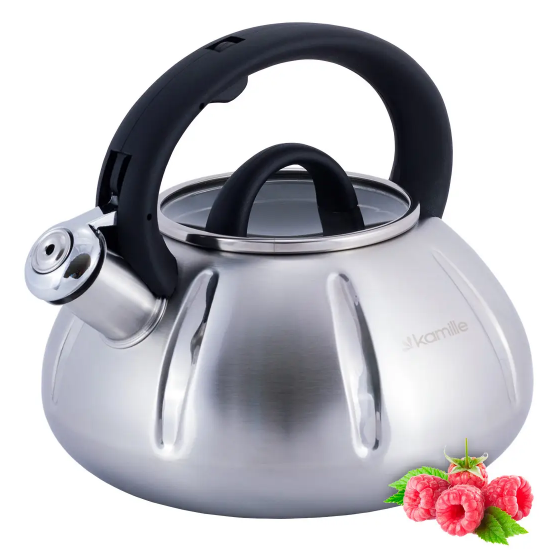 Чайник 3л нержавіюча сталь зі свистком зі скляною кришкою (ручка:чорний) 0671A KAMILLE | Зображення 4