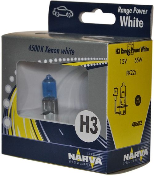 486022100 NARVA Лампа H3 12V 55W PK22s (2 шт.) RANGE POWER WHITE (4500K)