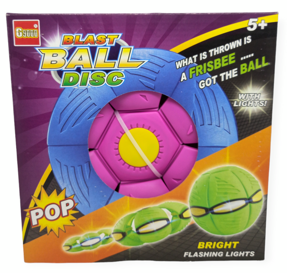 Складаний ігровий м'ячик фрісбі рожевий Flat Ball Disc м'яч трансформер літаюча тарілка світиться з 6 LED | Зображення 2