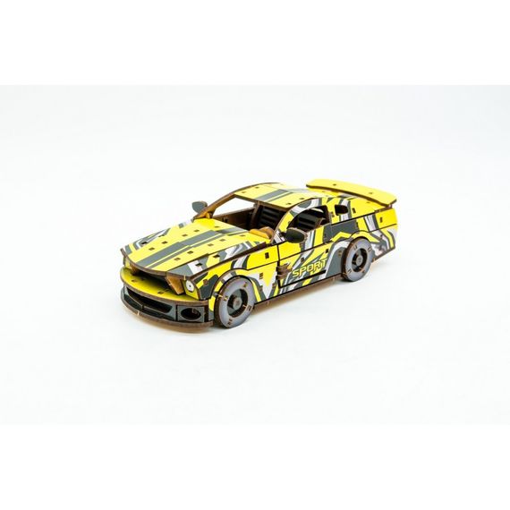 Дерев'яний 3D конструктор "Muscle car GT" Puz-00638, 162 деталі, жовтий | Зображення 5