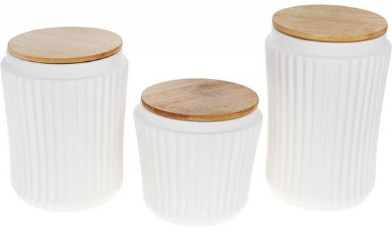 Банка Ceram-Bamboo для сипучих продуктів 730мл, біла матова кераміка з бамбуковою кришкою | Зображення 1