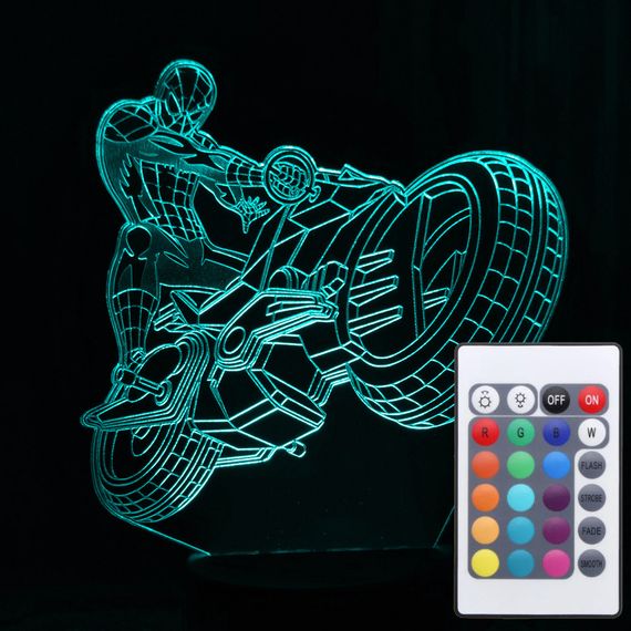 Акриловий світильник-нічник з пультом 16 кольорів Людина-Павук мотоцикл tty-n001281