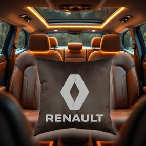 Авто Подушка c вышивкой логотипа марки рено Renault коричневый автомобилисту 00168