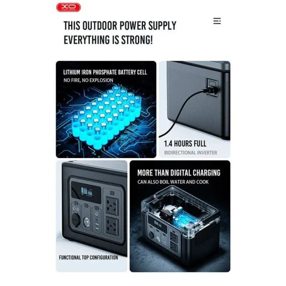 Портативна електростанція XO потужністю 700W 614Wh/192000 mAh Портативна зарядка Електрогенератор | Зображення 5