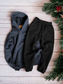 Женский теплый спортивный костюм на флисе DA2455 размер XL цвет графит-черный