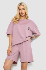 Женский летний костюм оверсайз шорты и футболка цвет пудровый размер L/XL 241R5004