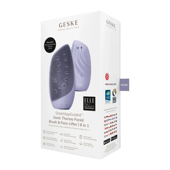 Очистительная щетка для лица GESKE Sonic Thermo Facial Brush&Face-Lifter 8в1 white, Фиолетовый | Зображення 7