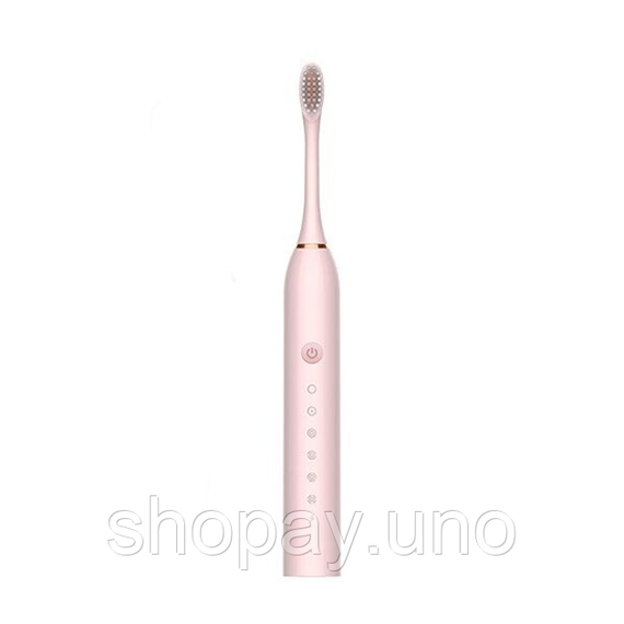 Рожева Електрична зубна щітка Sonic Toothbrush Х-3 ультразвукова акумуляторна 4 змінні насадки в комплекті