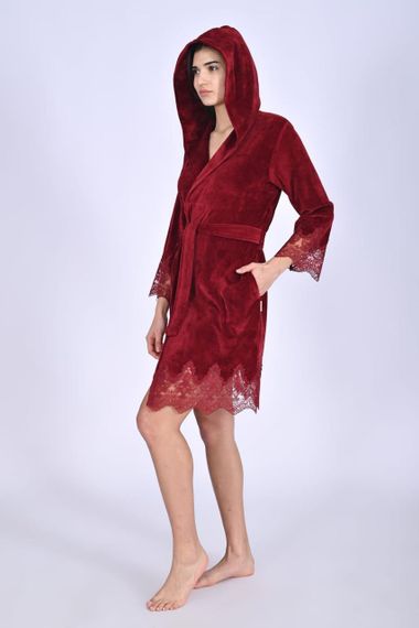 Жіночий халат Nusa 0483 велюровий з капюшоном Бордовий, XL | Зображення 6