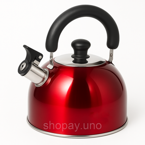 Чайник Rainberg RB‐625 - нержавеющая сталь, свисток, 3 л, многослойное дно, кухонный чайник со свистком для всех плит, цвет червон