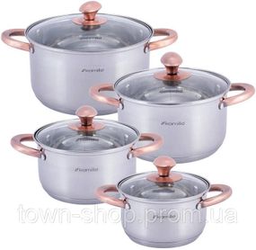 Набор 4 кастрюли Kamille Catalin 1.5л, 2л, 3л, 5л из нержавеющей стали с мерной шкалой KM-4937