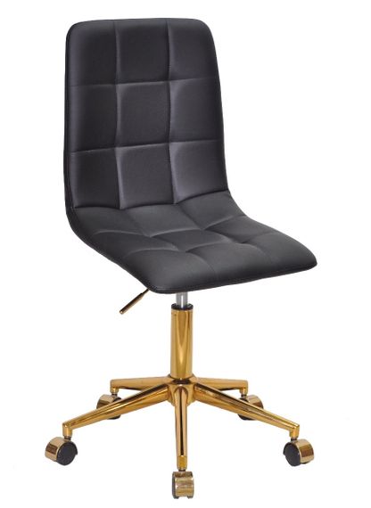 Крутий зі спинкою з регулюванням висоти Tom GD-Modern Office, на золотій хрестовині з колесами Шкірзам чорний | Зображення 4