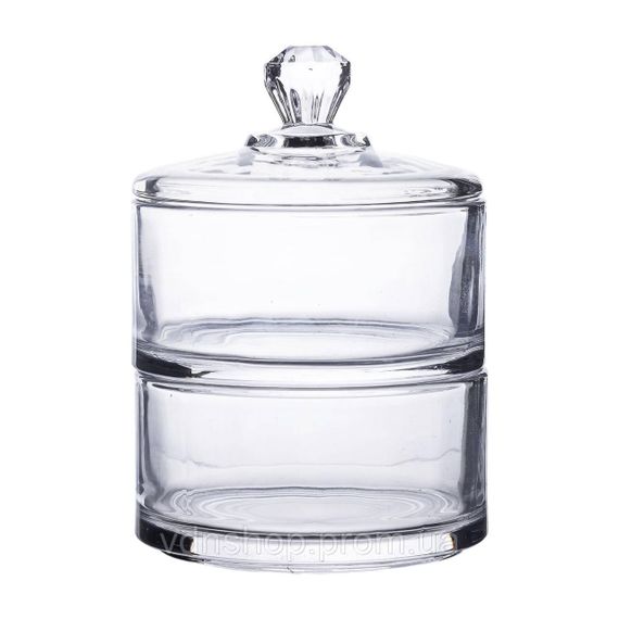 Конфетница двухъярусная стеклянная см с крышкой круглая HP-YH-23