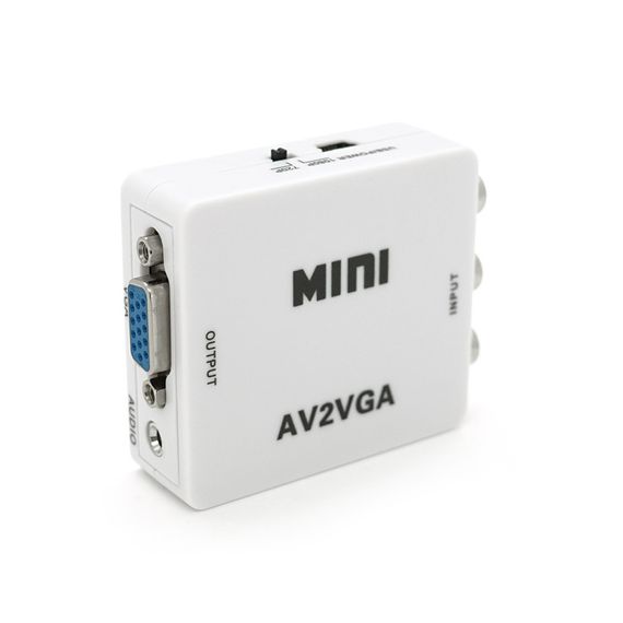 Конвертер Mini, AV to VGA, ВХІД 3RCA(мама) на ВИХІД VGA(мама), 720P/1080P, White, BOX