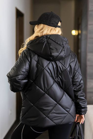Женская легкая весення куртка с капюшоном большие и батальные размеры AS1014 цвет черный, размер 50/52 | Зображення 2